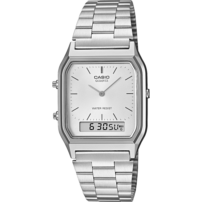 Orologio Casio Elegante AQ-230A-7AMQYES - Unisex, Quadrante Analogico-digitale, Acciaio, Resistente All'acqua
