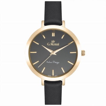 Zegarek damski G.Rossi 11389A-1A2 na pasku czarnym, czarna tarcza