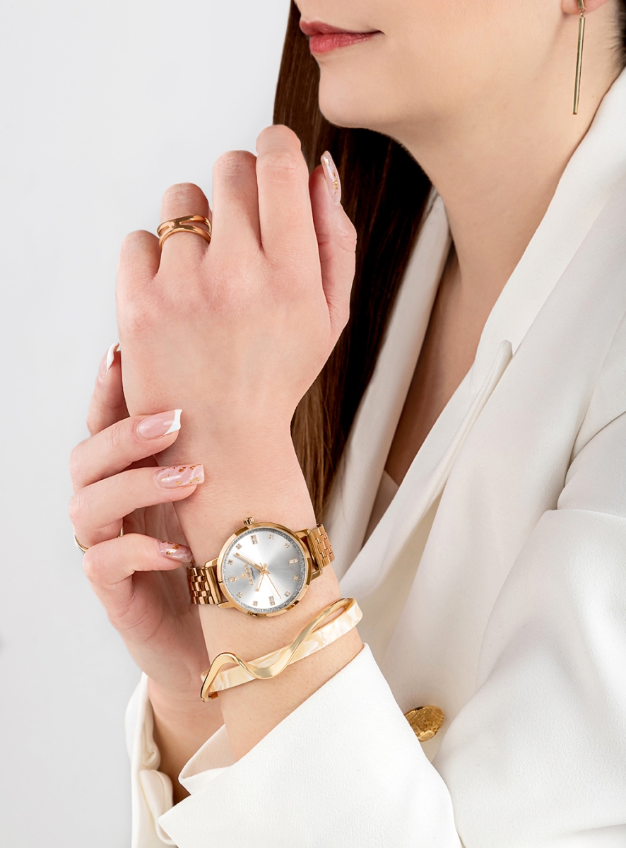 Zegarek damski Giewont Sapphire GW7370-B3 na bransolecie różowozłotej, srebrna tarcza - zdjęcie 5 Zegarek damski Giewont Sapphire GW7370-B3 na bransolecie różowozłotej, srebrna tarcza - zdjęcie 5