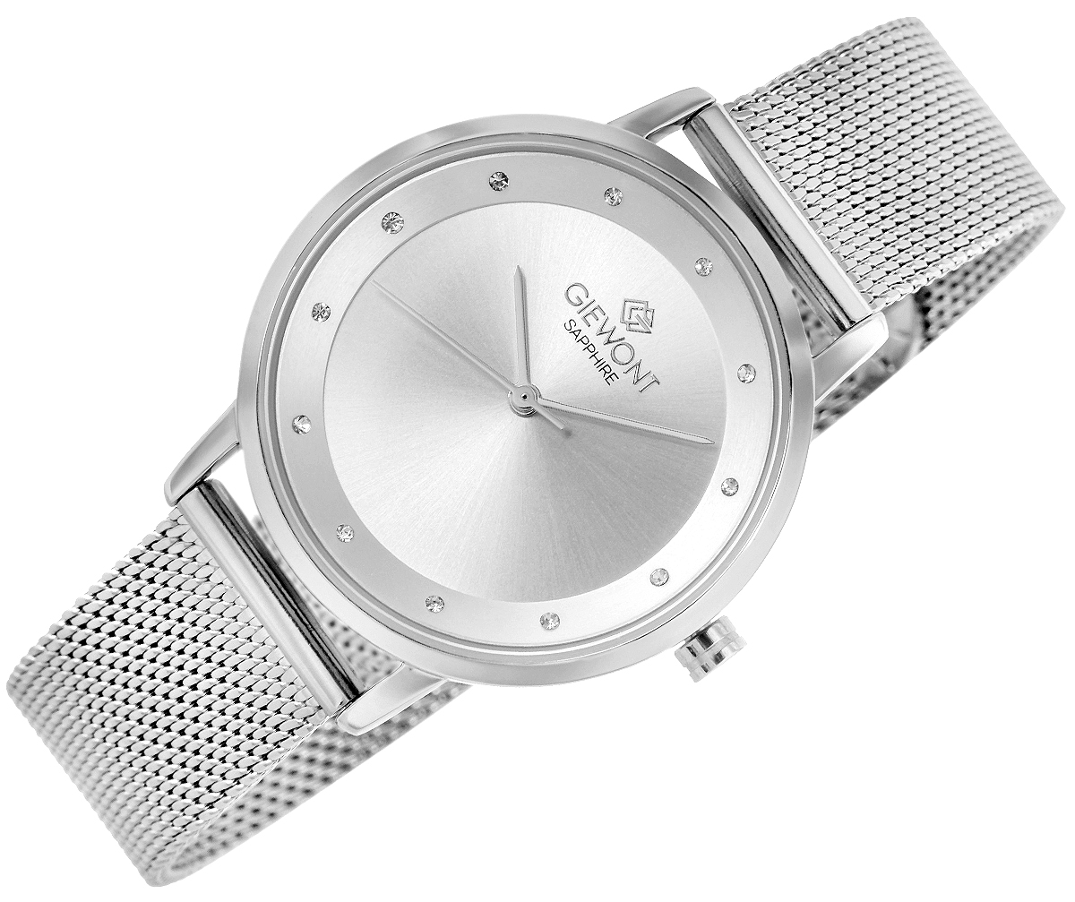 Zegarek damski Giewont Sapphire GW4130-B1 na bransolecie srebrnej, srebrna tarcza - zdjęcie 3 Zegarek damski Giewont Sapphire GW4130-B1 na bransolecie srebrnej, srebrna tarcza - zdjęcie 3