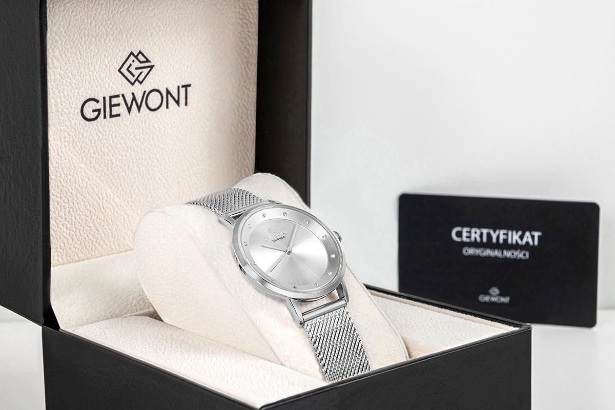 Zegarek damski Giewont Sapphire GW4130-B1 na bransolecie srebrnej, srebrna tarcza - zdjęcie 9 Zegarek damski Giewont Sapphire GW4130-B1 na bransolecie srebrnej, srebrna tarcza - zdjęcie 9