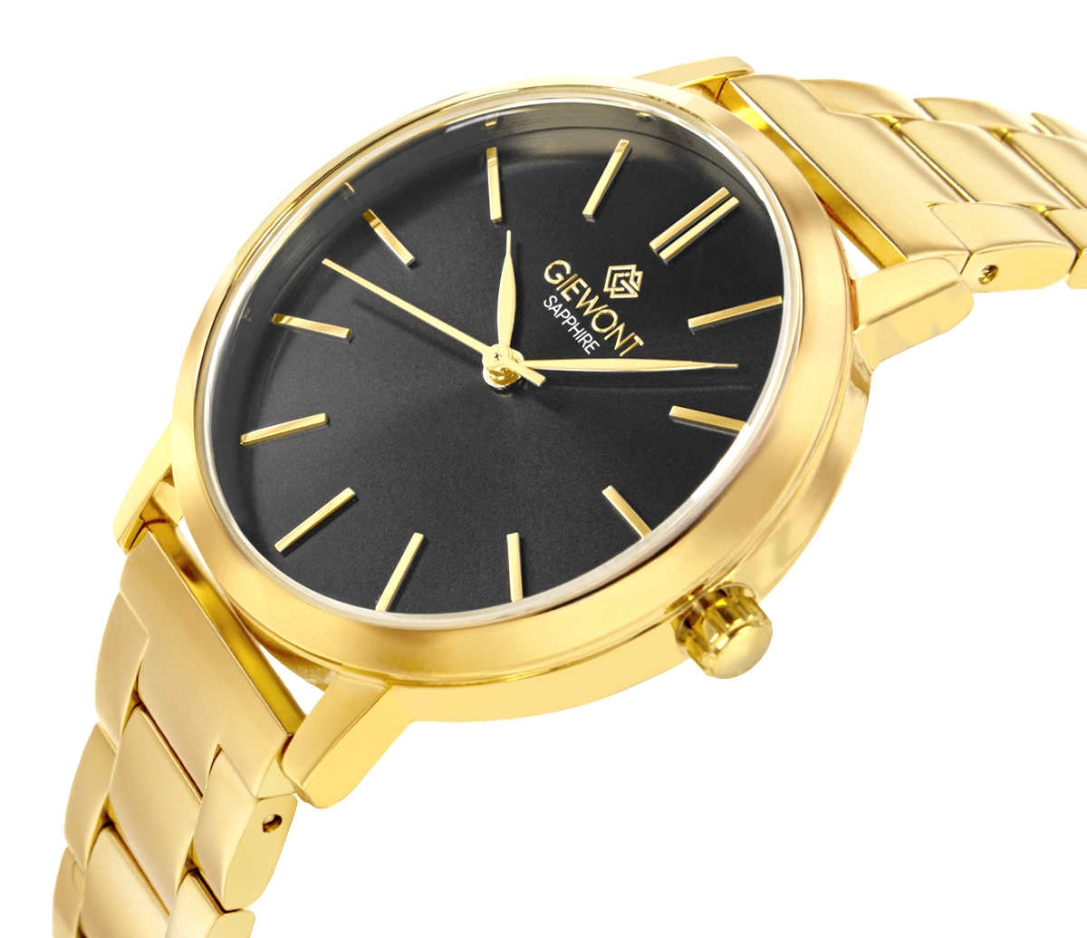 Zegarek damski Giewont Sapphire GW2360-B3 na bransolecie złotej, czarna tarcza - zdjęcie 2 Zegarek damski Giewont Sapphire GW2360-B3 na bransolecie złotej, czarna tarcza - zdjęcie 2