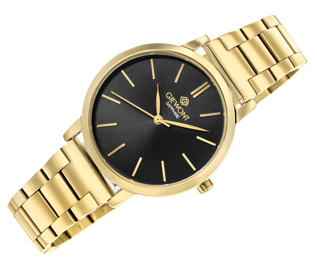 Zegarek damski Giewont Sapphire GW2360-B3 na bransolecie złotej, czarna tarcza - zdjęcie 3 Zegarek damski Giewont Sapphire GW2360-B3 na bransolecie złotej, czarna tarcza - zdjęcie 3