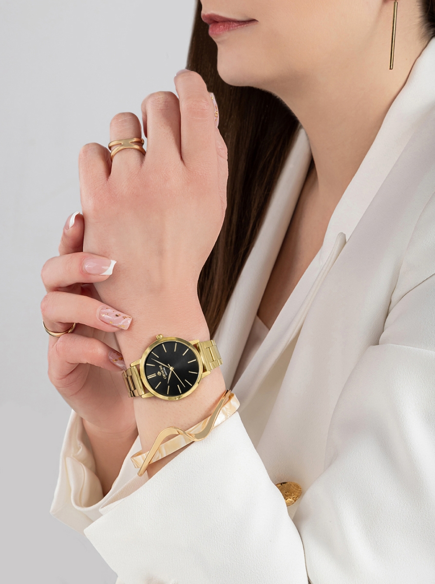 Zegarek damski Giewont Sapphire GW2360-B3 na bransolecie złotej, czarna tarcza - zdjęcie 5 Zegarek damski Giewont Sapphire GW2360-B3 na bransolecie złotej, czarna tarcza - zdjęcie 5