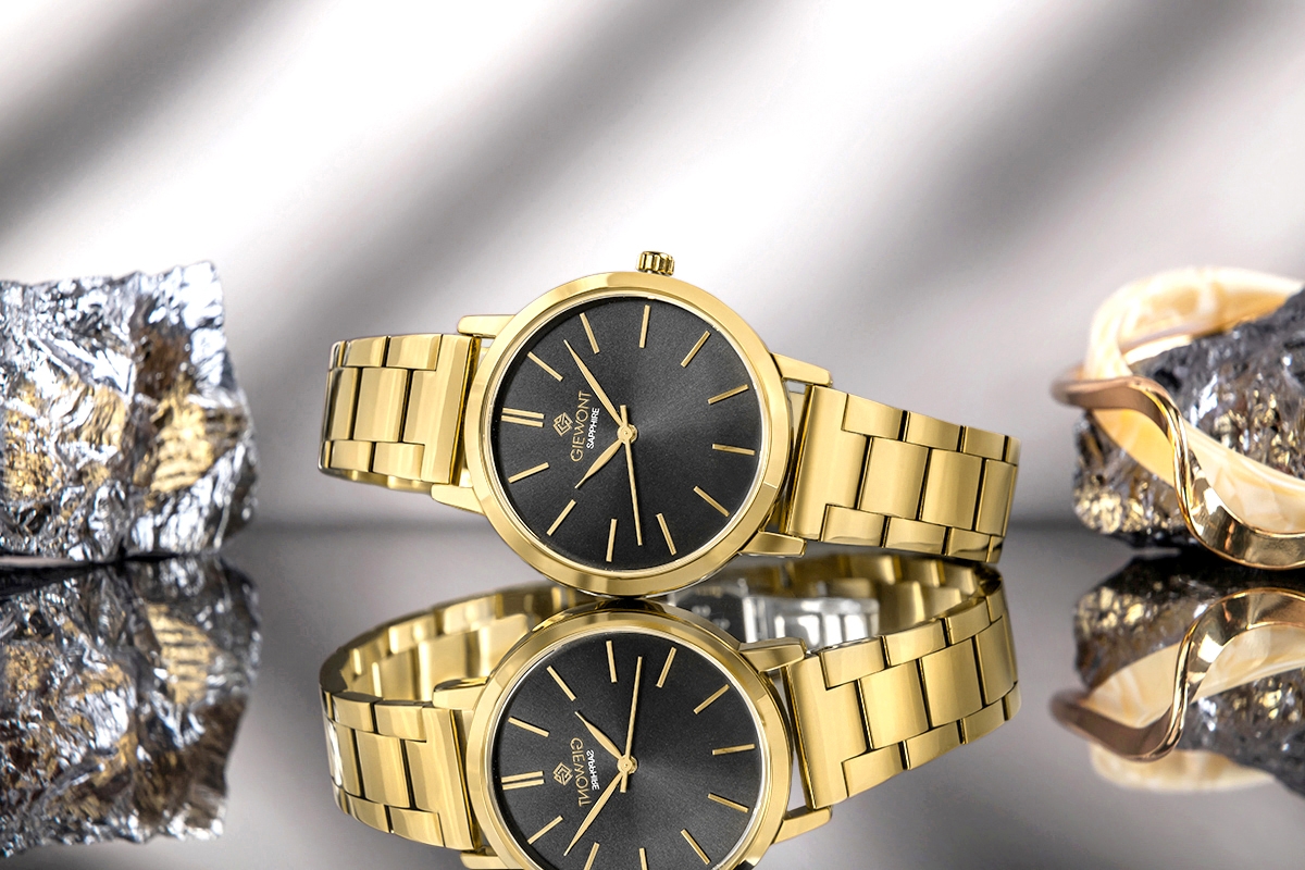 Zegarek damski Giewont Sapphire GW2360-B3 na bransolecie złotej, czarna tarcza - zdjęcie 7 Zegarek damski Giewont Sapphire GW2360-B3 na bransolecie złotej, czarna tarcza - zdjęcie 7