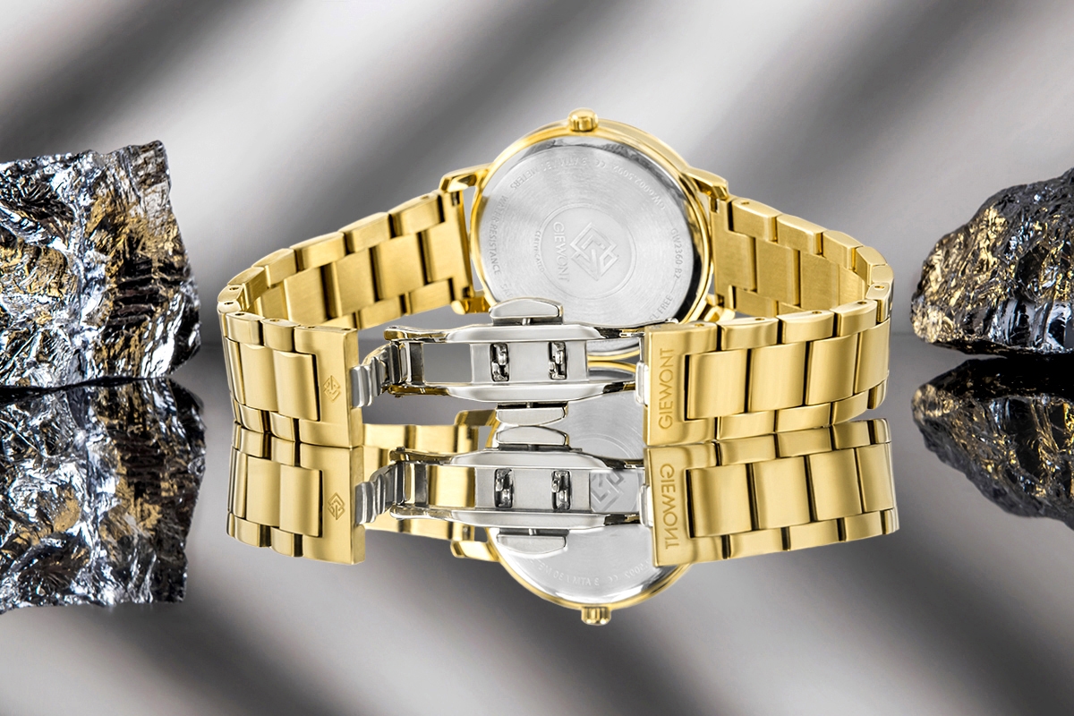 Zegarek damski Giewont Sapphire GW2360-B3 na bransolecie złotej, czarna tarcza - zdjęcie 8 Zegarek damski Giewont Sapphire GW2360-B3 na bransolecie złotej, czarna tarcza - zdjęcie 8
