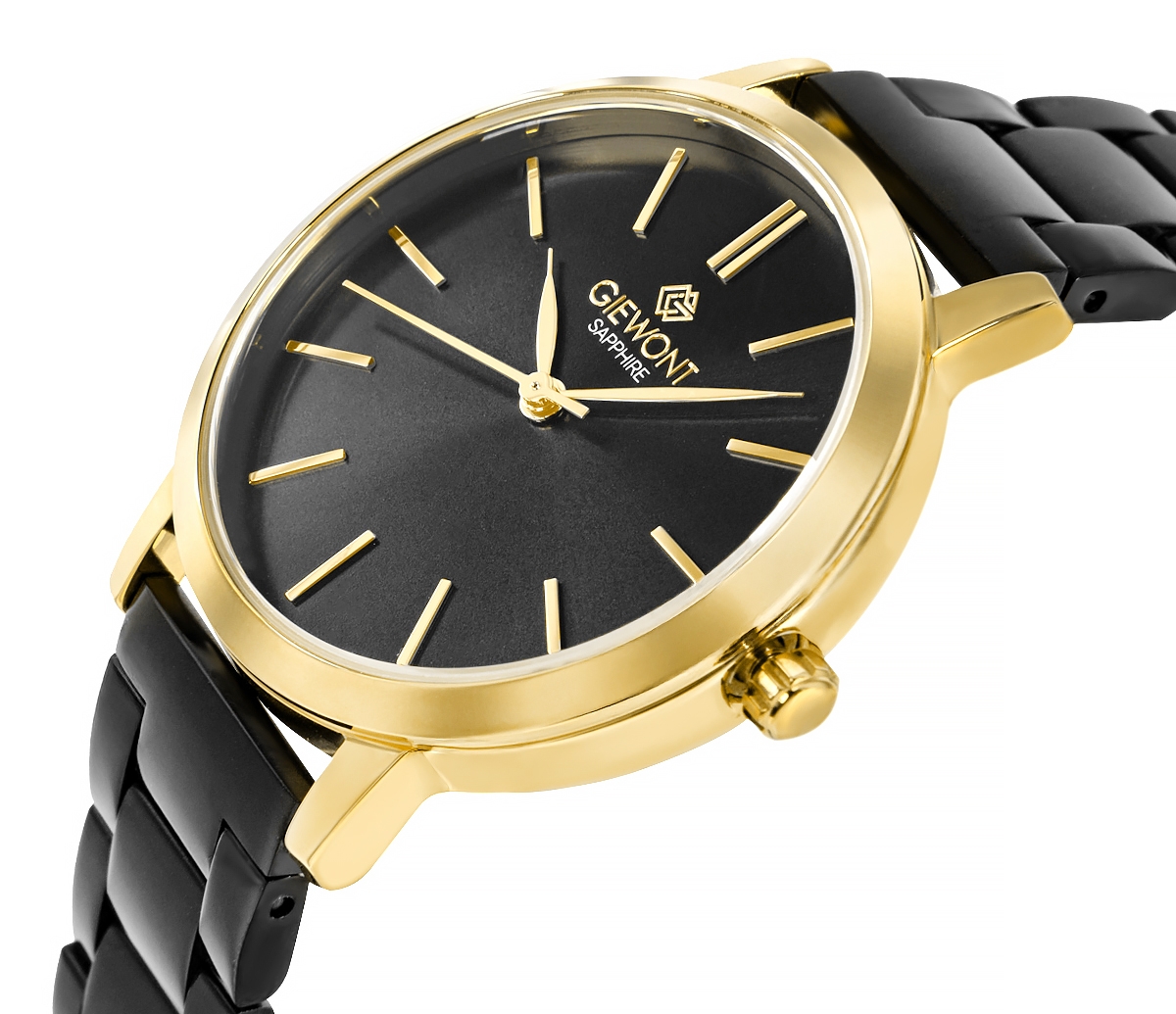 Zegarek damski Giewont Sapphire GW2360-B4 na bransolecie czarnej, czarna tarcza - zdjęcie 2 Zegarek damski Giewont Sapphire GW2360-B4 na bransolecie czarnej, czarna tarcza - zdjęcie 2