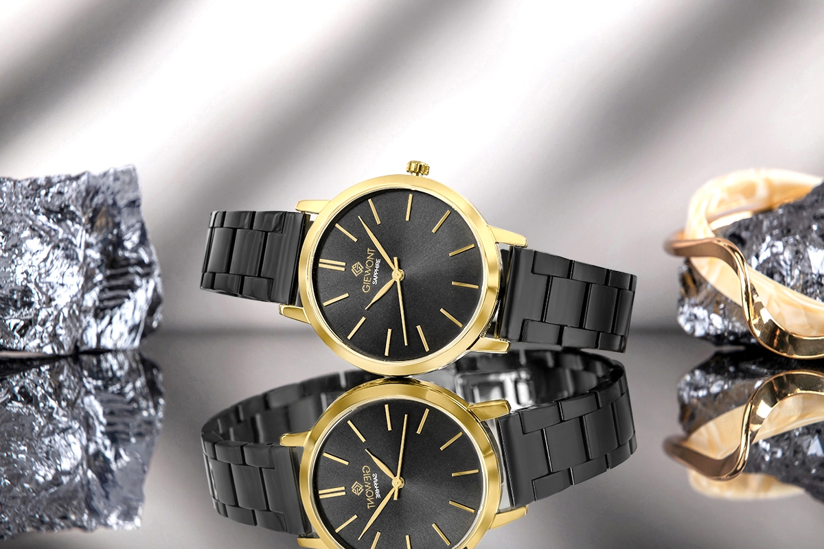 Zegarek damski Giewont Sapphire GW2360-B4 na bransolecie czarnej, czarna tarcza - zdjęcie 7 Zegarek damski Giewont Sapphire GW2360-B4 na bransolecie czarnej, czarna tarcza - zdjęcie 7