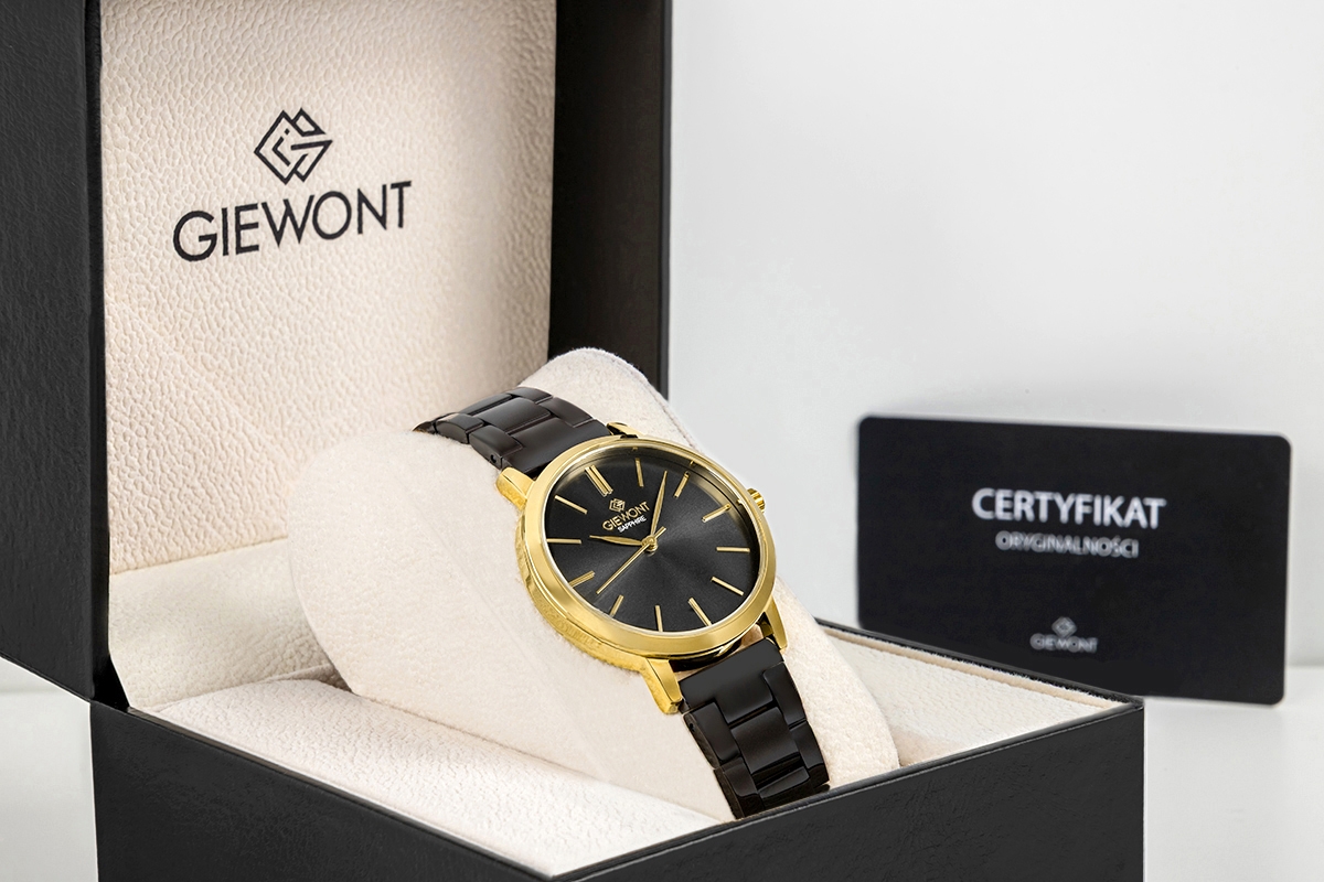 Zegarek damski Giewont Sapphire GW2360-B4 na bransolecie czarnej, czarna tarcza - zdjęcie 9 Zegarek damski Giewont Sapphire GW2360-B4 na bransolecie czarnej, czarna tarcza - zdjęcie 9