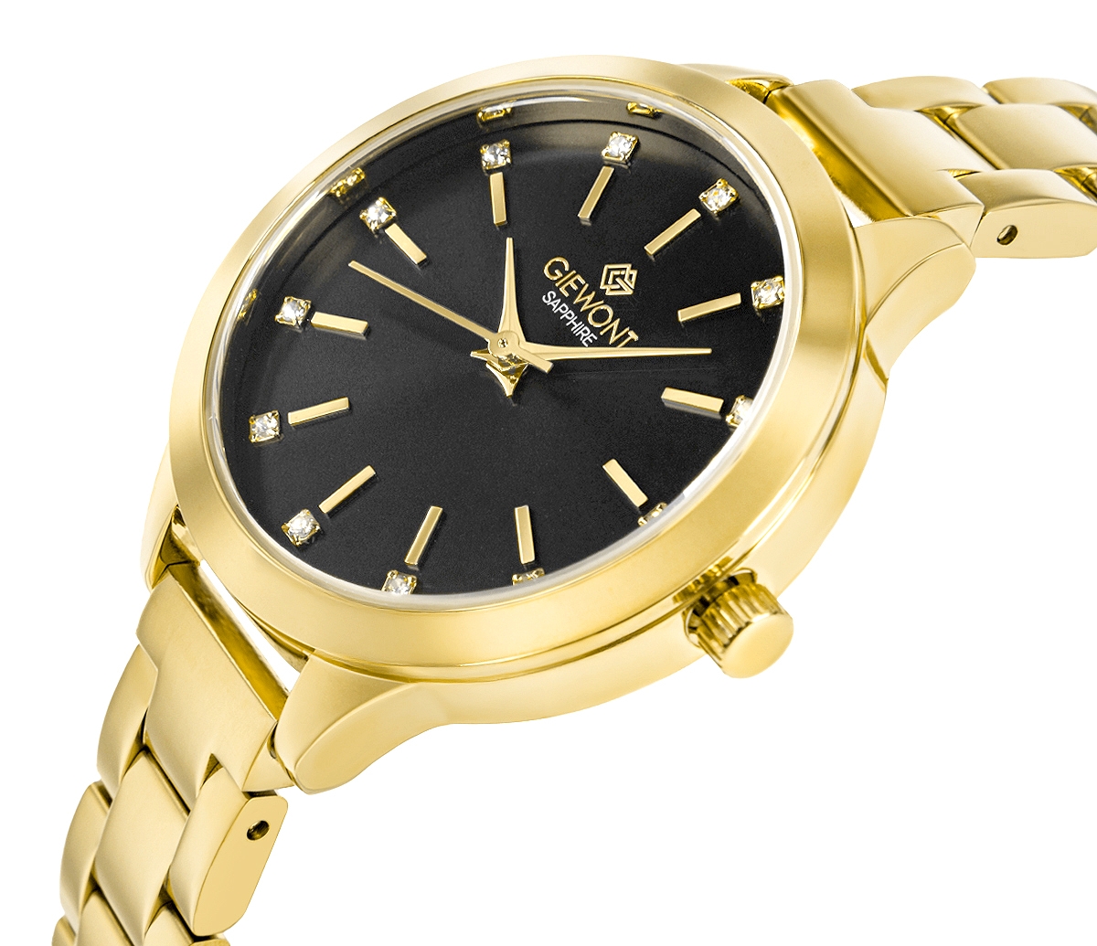 Zegarek damski Giewont Sapphire GW2720-B3 na bransolecie złotej, czarna tarcza - zdjęcie 2 Zegarek damski Giewont Sapphire GW2720-B3 na bransolecie złotej, czarna tarcza - zdjęcie 2