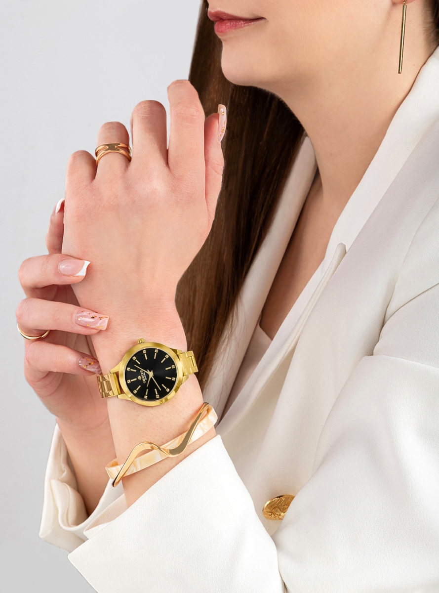 Zegarek damski Giewont Sapphire GW2720-B3 na bransolecie złotej, czarna tarcza - zdjęcie 5 Zegarek damski Giewont Sapphire GW2720-B3 na bransolecie złotej, czarna tarcza - zdjęcie 5