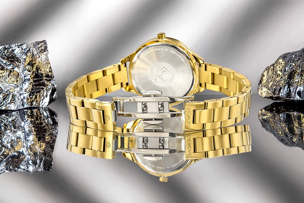 Zegarek damski Giewont Sapphire GW2720-B3 na bransolecie złotej, czarna tarcza - zdjęcie 8 Zegarek damski Giewont Sapphire GW2720-B3 na bransolecie złotej, czarna tarcza - zdjęcie 8