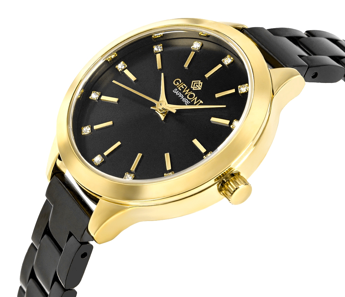 Zegarek damski Giewont Sapphire GW2720-B4 na bransolecie czarnej, czarna tarcza - zdjęcie 2 Zegarek damski Giewont Sapphire GW2720-B4 na bransolecie czarnej, czarna tarcza - zdjęcie 2