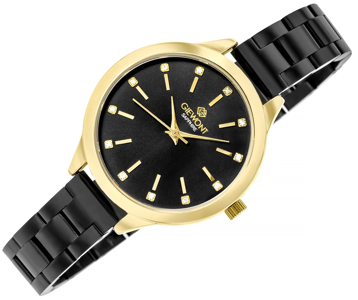Zegarek damski Giewont Sapphire GW2720-B4 na bransolecie czarnej, czarna tarcza - zdjęcie 3 Zegarek damski Giewont Sapphire GW2720-B4 na bransolecie czarnej, czarna tarcza - zdjęcie 3
