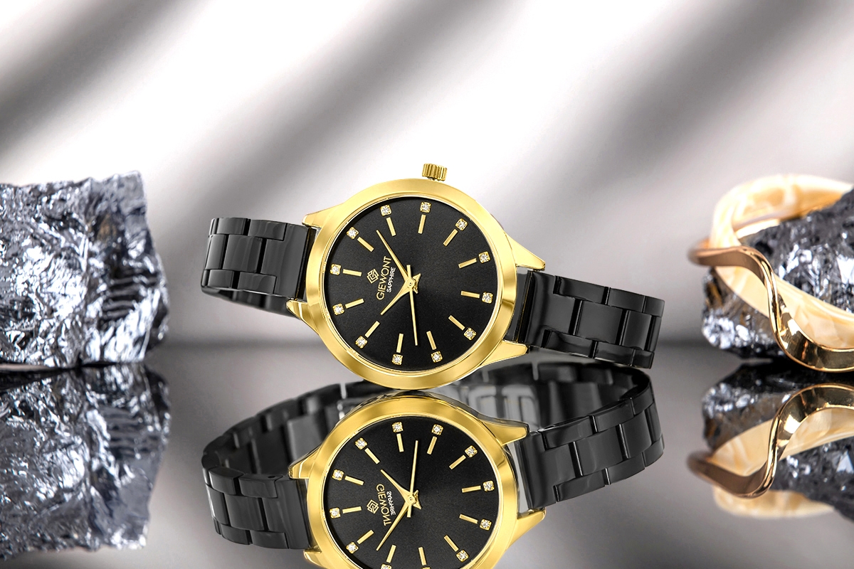 Zegarek damski Giewont Sapphire GW2720-B4 na bransolecie czarnej, czarna tarcza - zdjęcie 7 Zegarek damski Giewont Sapphire GW2720-B4 na bransolecie czarnej, czarna tarcza - zdjęcie 7