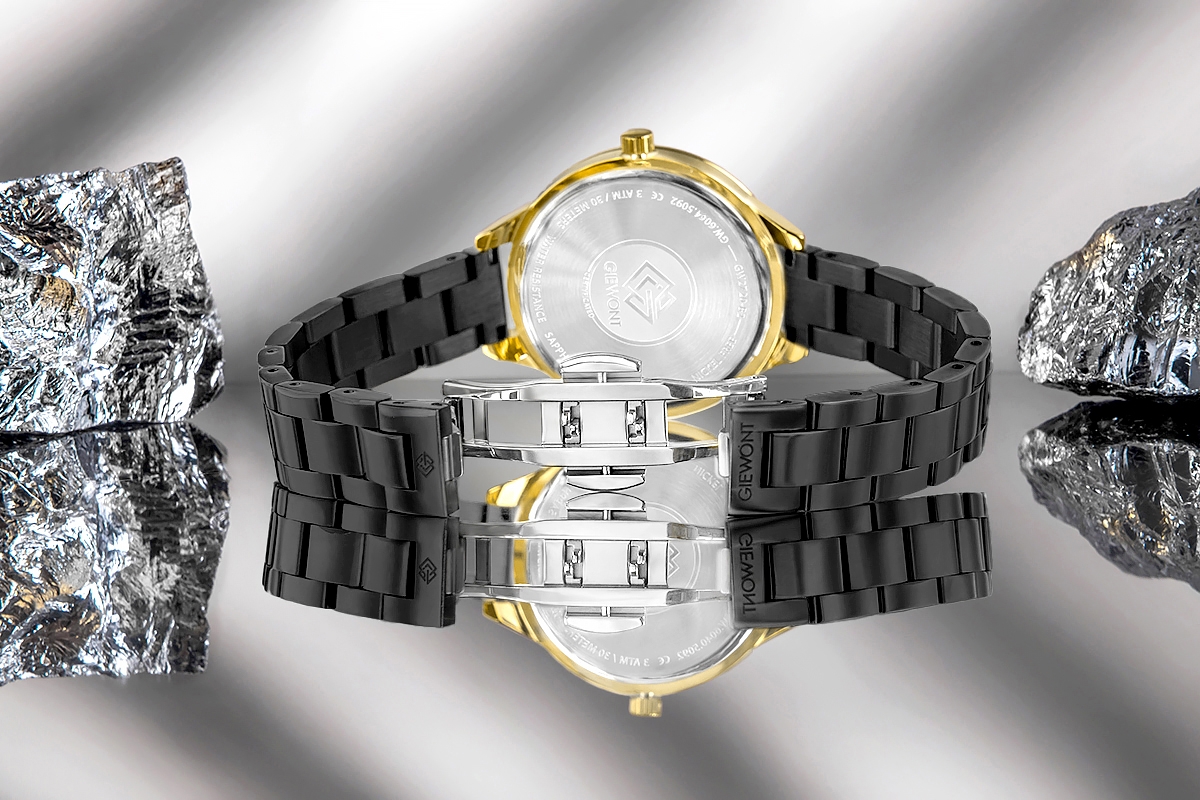 Zegarek damski Giewont Sapphire GW2720-B4 na bransolecie czarnej, czarna tarcza - zdjęcie 8 Zegarek damski Giewont Sapphire GW2720-B4 na bransolecie czarnej, czarna tarcza - zdjęcie 8