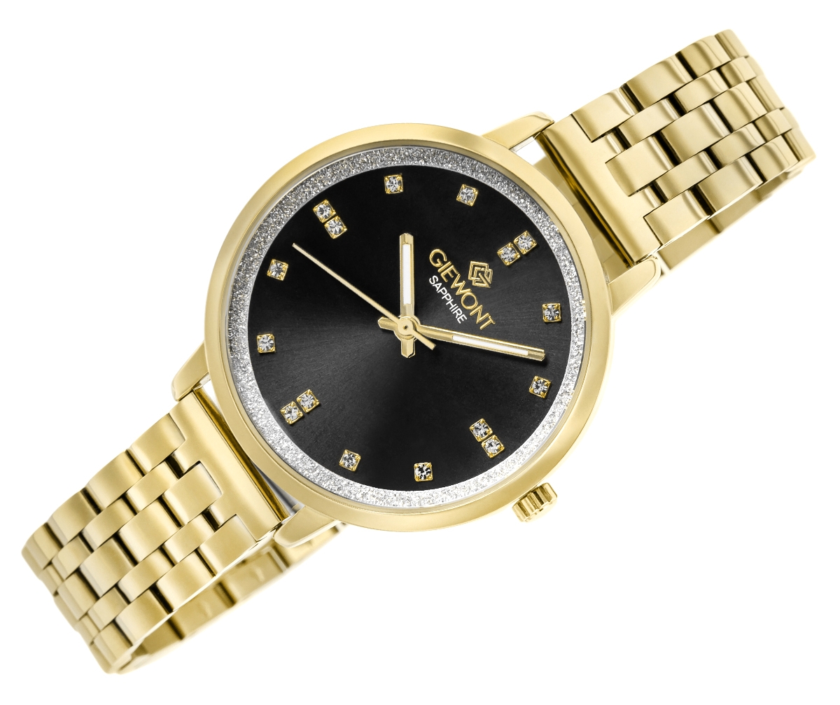 Zegarek damski Giewont Sapphire GW7370-B4 na bransolecie złotej, czarna tarcza - zdjęcie 3 Zegarek damski Giewont Sapphire GW7370-B4 na bransolecie złotej, czarna tarcza - zdjęcie 3