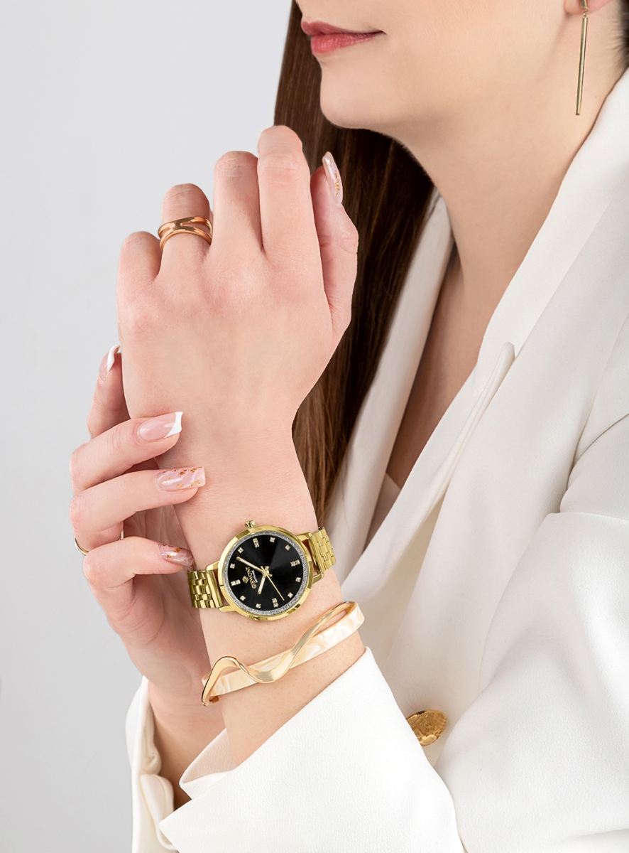 Zegarek damski Giewont Sapphire GW7370-B4 na bransolecie złotej, czarna tarcza - zdjęcie 5 Zegarek damski Giewont Sapphire GW7370-B4 na bransolecie złotej, czarna tarcza - zdjęcie 5