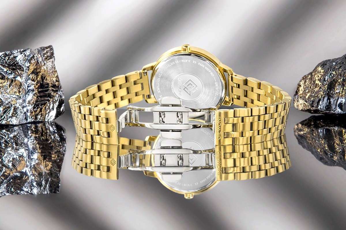 Zegarek damski Giewont Sapphire GW7370-B4 na bransolecie złotej, czarna tarcza - zdjęcie 7 Zegarek damski Giewont Sapphire GW7370-B4 na bransolecie złotej, czarna tarcza - zdjęcie 7