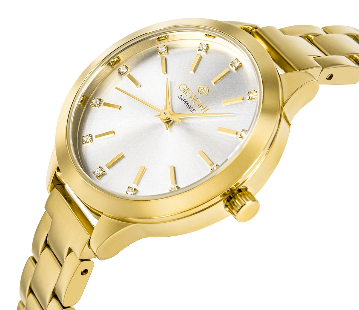Zegarek damski Giewont Sapphire GW2720-B2 na bransolecie złotej, srebrna tarcza - zdjęcie 2 Zegarek damski Giewont Sapphire GW2720-B2 na bransolecie złotej, srebrna tarcza - zdjęcie 2