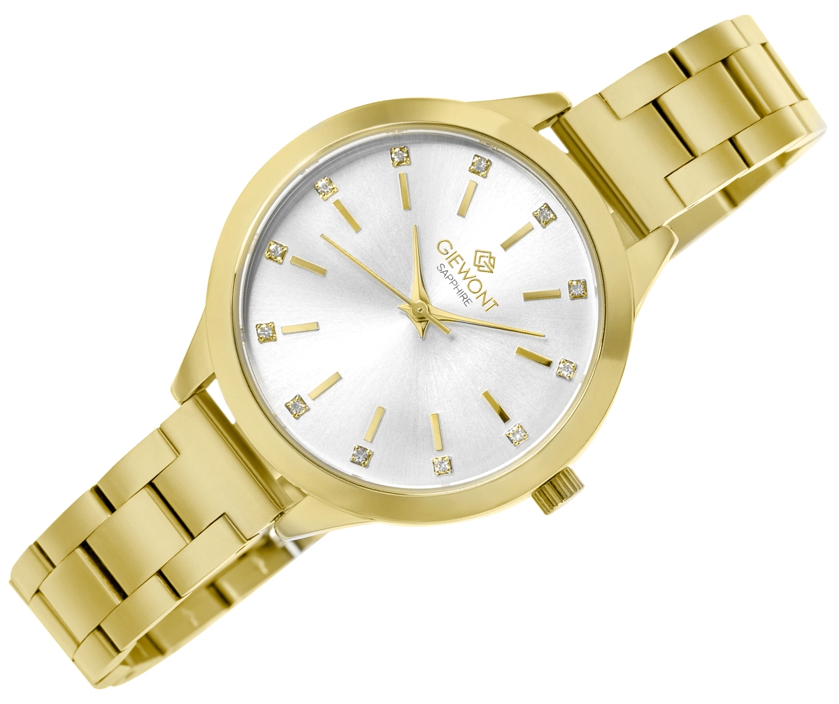 Zegarek damski Giewont Sapphire GW2720-B2 na bransolecie złotej, srebrna tarcza - zdjęcie 3 Zegarek damski Giewont Sapphire GW2720-B2 na bransolecie złotej, srebrna tarcza - zdjęcie 3