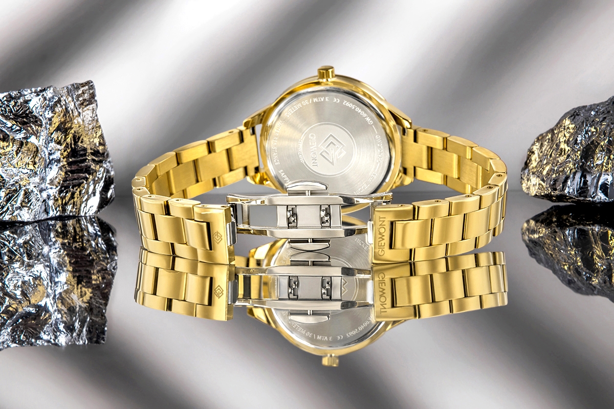 Zegarek damski Giewont Sapphire GW2720-B2 na bransolecie złotej, srebrna tarcza - zdjęcie 8 Zegarek damski Giewont Sapphire GW2720-B2 na bransolecie złotej, srebrna tarcza - zdjęcie 8