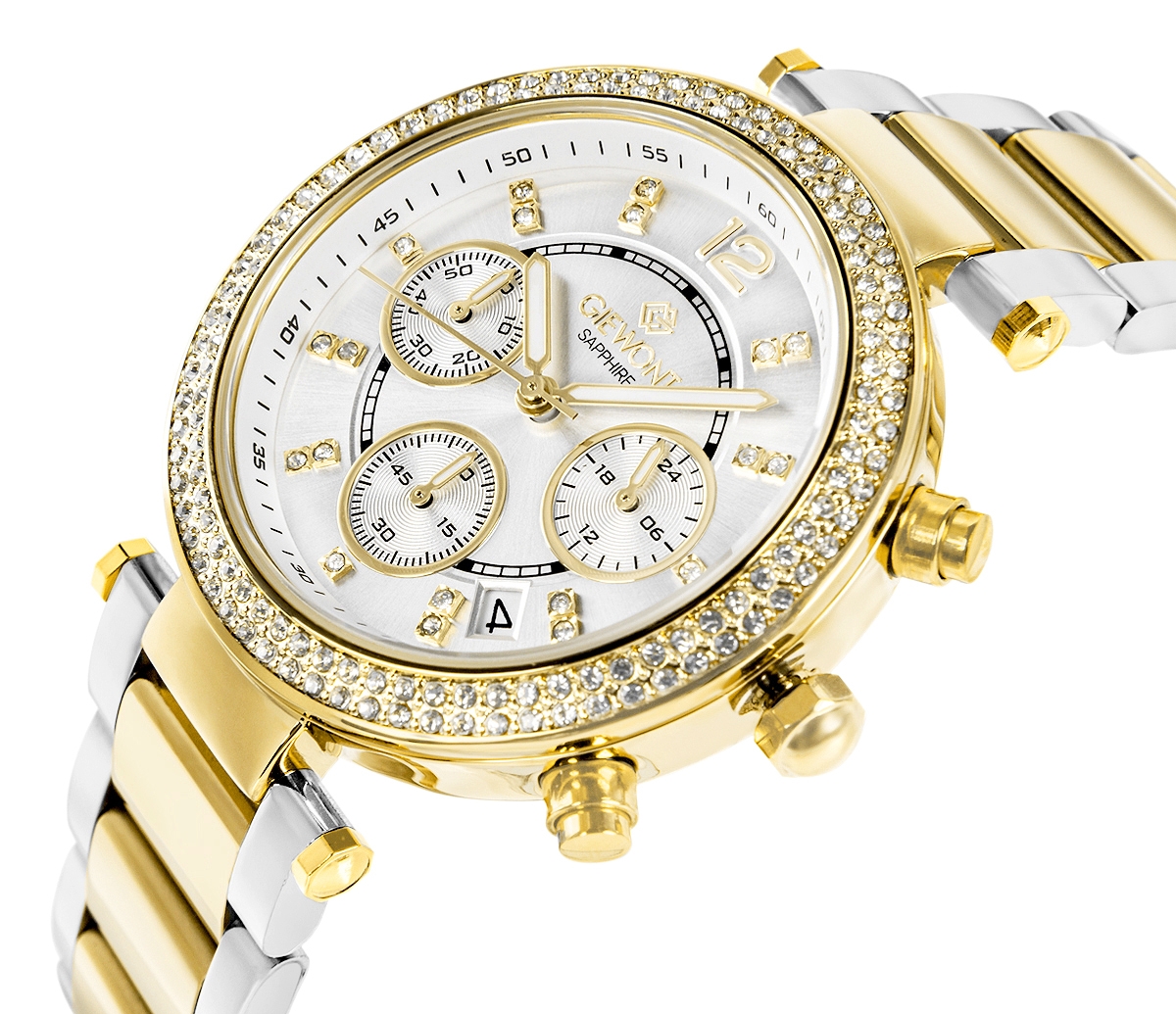 Zegarek damski Giewont Sapphire GW3380-B4 na bransolecie srebrno-złotej, srebrna tarcza - zdjęcie 2 Zegarek damski Giewont Sapphire GW3380-B4 na bransolecie srebrno-złotej, srebrna tarcza - zdjęcie 2