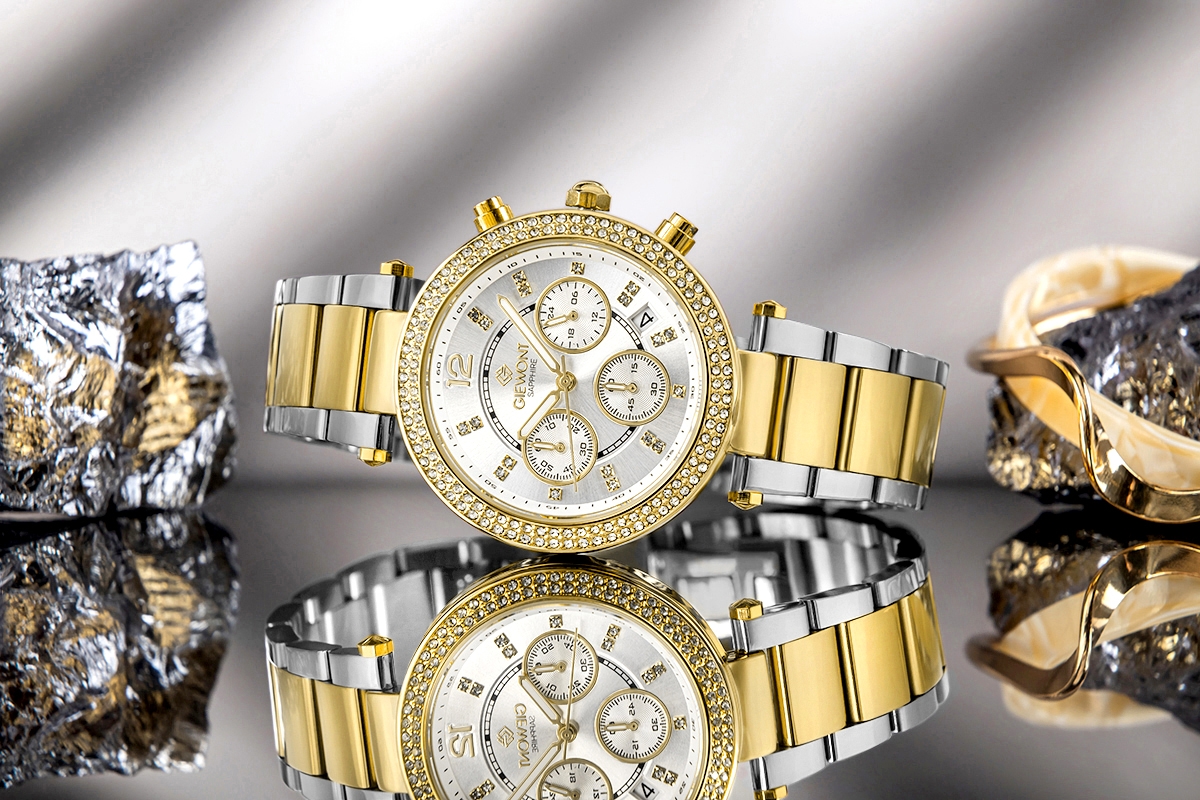 Zegarek damski Giewont Sapphire GW3380-B4 na bransolecie srebrno-złotej, srebrna tarcza - zdjęcie 7 Zegarek damski Giewont Sapphire GW3380-B4 na bransolecie srebrno-złotej, srebrna tarcza - zdjęcie 7