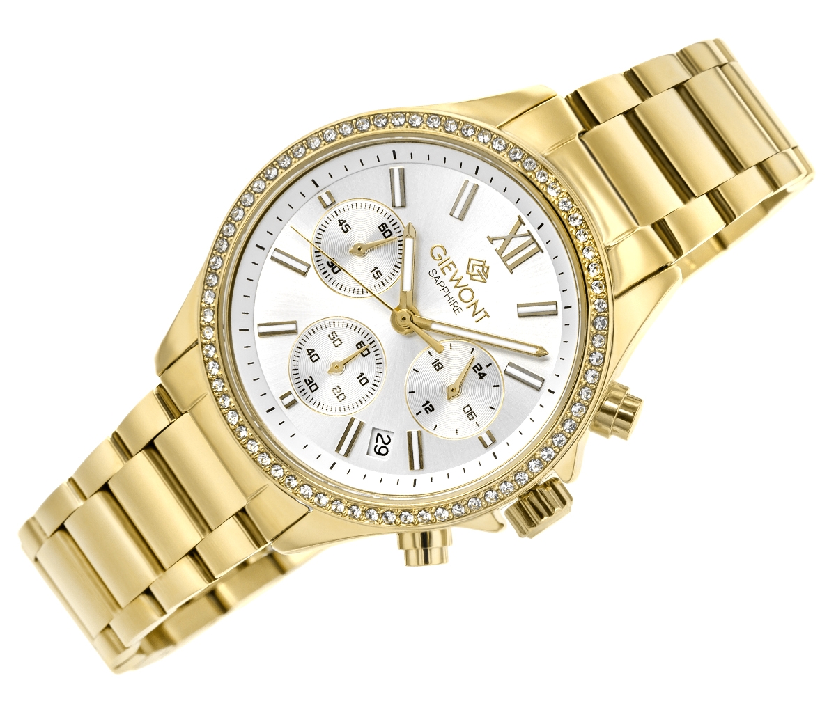 Zegarek damski Giewont Sapphire GW3670-B2 na bransolecie złotej, srebrna tarcza - zdjęcie 3 Zegarek damski Giewont Sapphire GW3670-B2 na bransolecie złotej, srebrna tarcza - zdjęcie 3