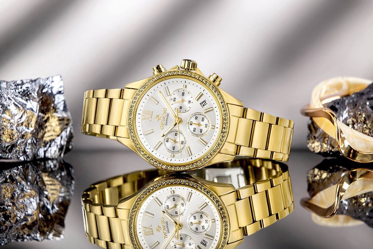 Zegarek damski Giewont Sapphire GW3670-B2 na bransolecie złotej, srebrna tarcza - zdjęcie 7 Zegarek damski Giewont Sapphire GW3670-B2 na bransolecie złotej, srebrna tarcza - zdjęcie 7