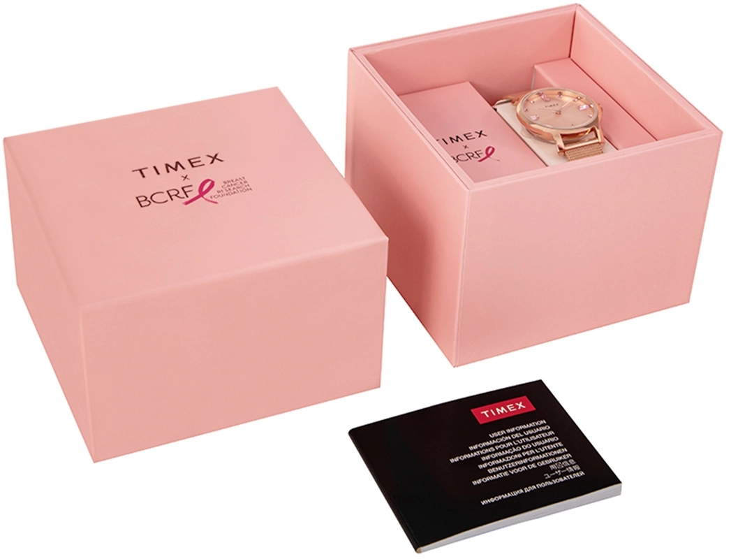 Zegarek damski Timex x BCRF TW2V95800 na pasku różowym, srebrna tarcza, WR50 - zdjęcie 9 Zegarek damski Timex x BCRF TW2V95800 na pasku różowym, srebrna tarcza, WR50 - zdjęcie 9