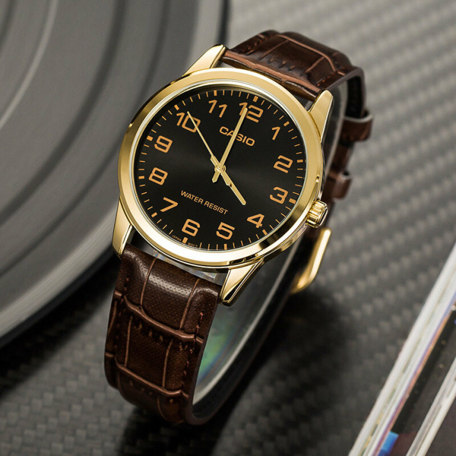 Zegarek Męski Brązowy pasek CASIO MTP-V001GL-1BUDF