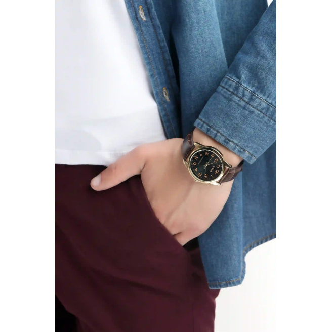 Zegarek Męski Brązowy pasek CASIO MTP-V001GL-1BUDF