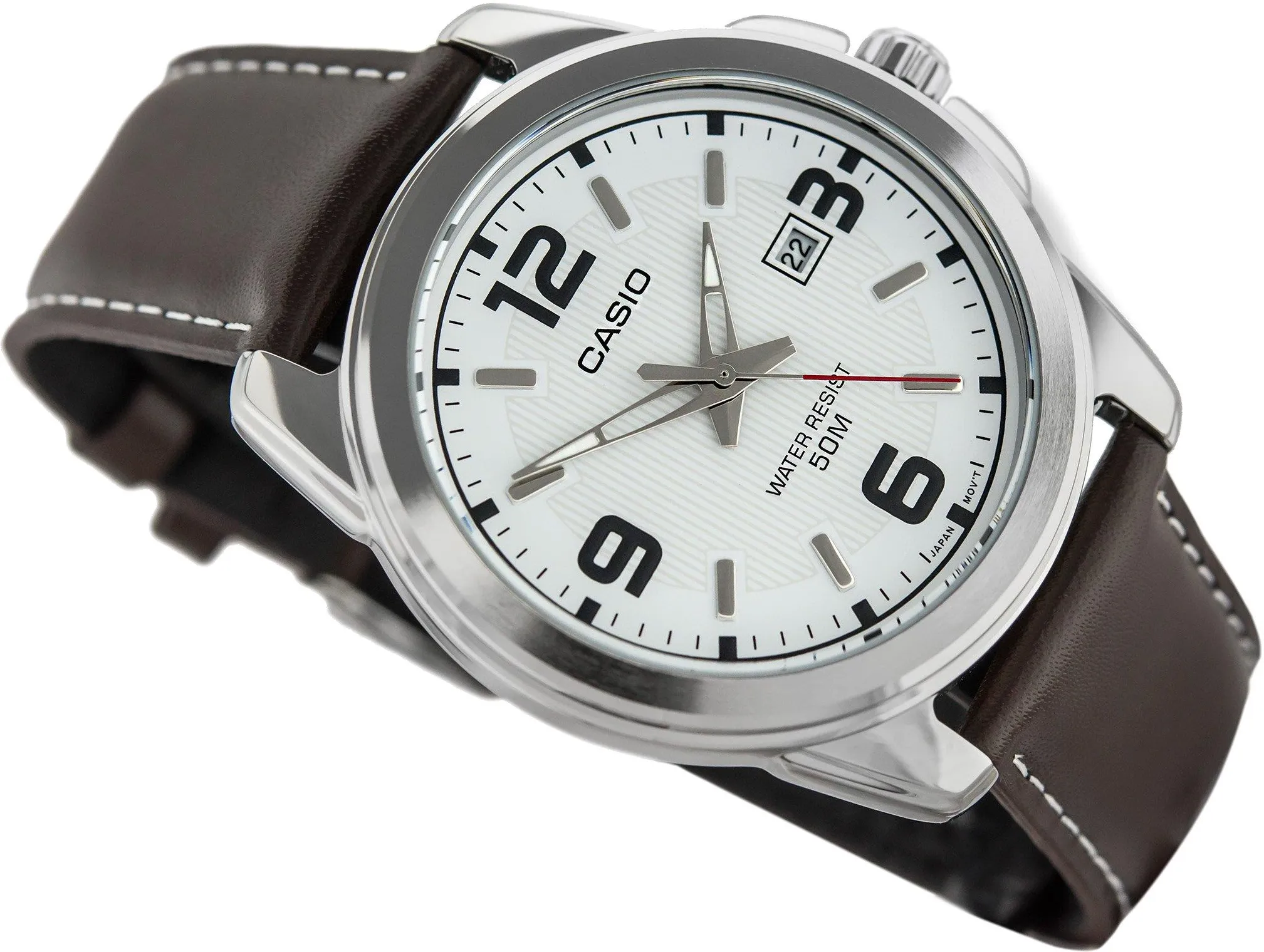 Zegarek męski Casio MTP-1314PL-7AVEF na brązowym pasku, biała tarcza - zdjęcie 3 Zegarek męski Casio MTP-1314PL-7AVEF na brązowym pasku, biała tarcza - zdjęcie 3