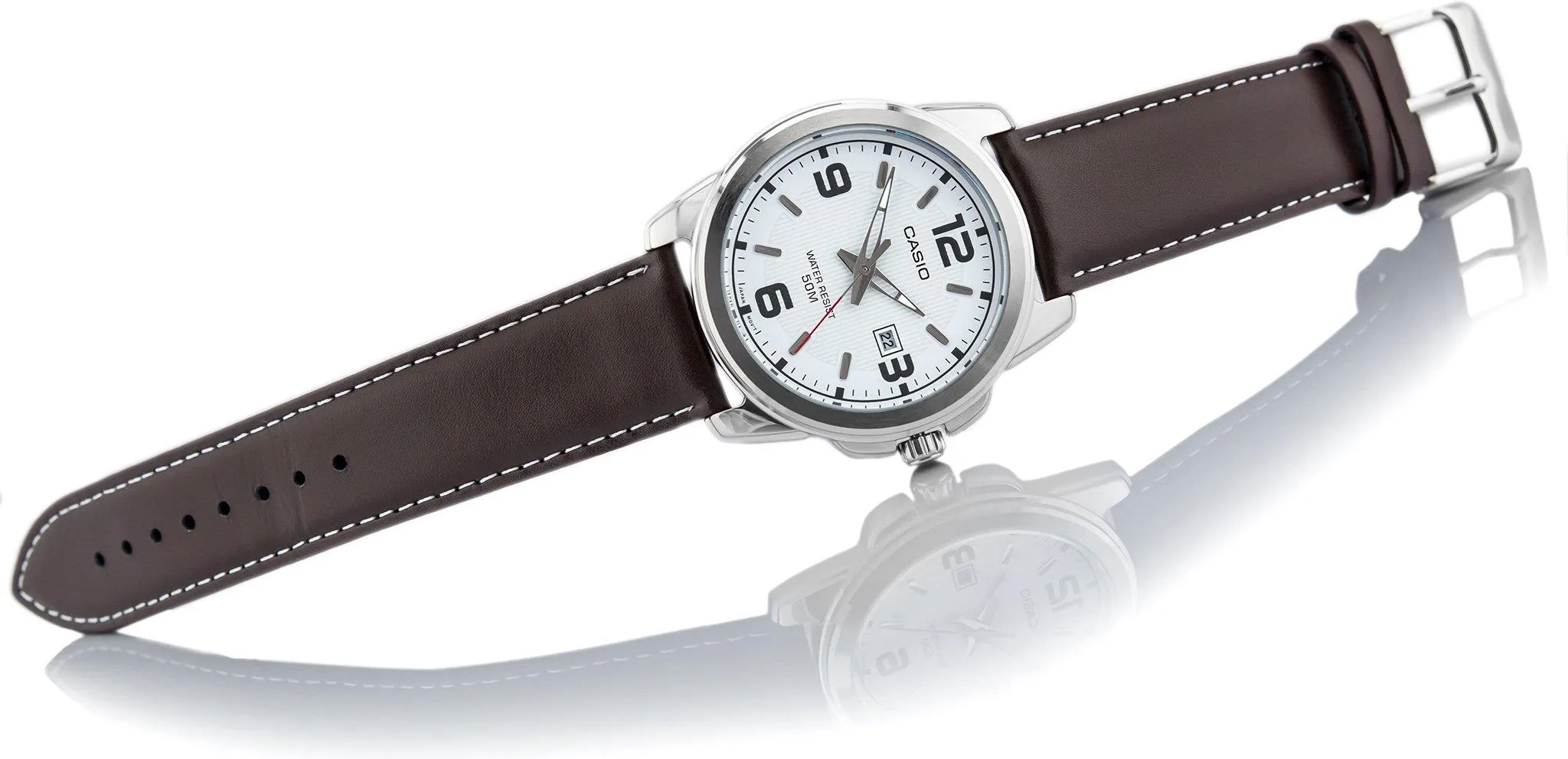 Zegarek męski Casio MTP-1314PL-7AVEF na brązowym pasku, biała tarcza - zdjęcie 5 Zegarek męski Casio MTP-1314PL-7AVEF na brązowym pasku, biała tarcza - zdjęcie 5