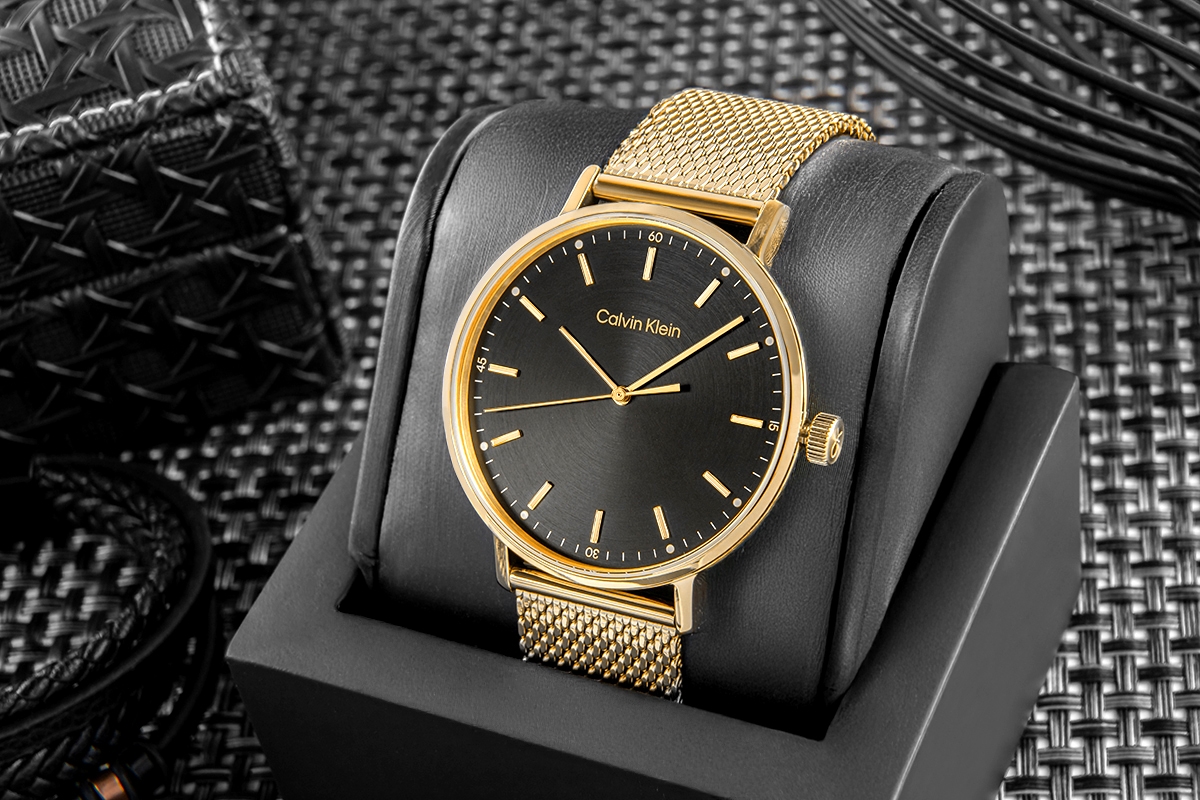 Zegarek męski CALVIN KLEIN Modern Mesh 25200049 na bransolecie złotej ...