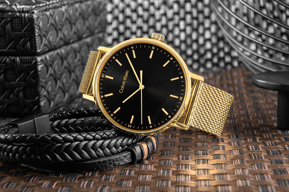 Zegarek męski CALVIN KLEIN Modern Mesh 25200049 na bransolecie złotej ...