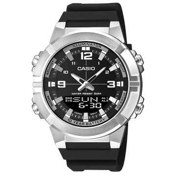 Zegarek męski Casio AMW-870-1AVDF na pasku czarnym, srebrna tarcza