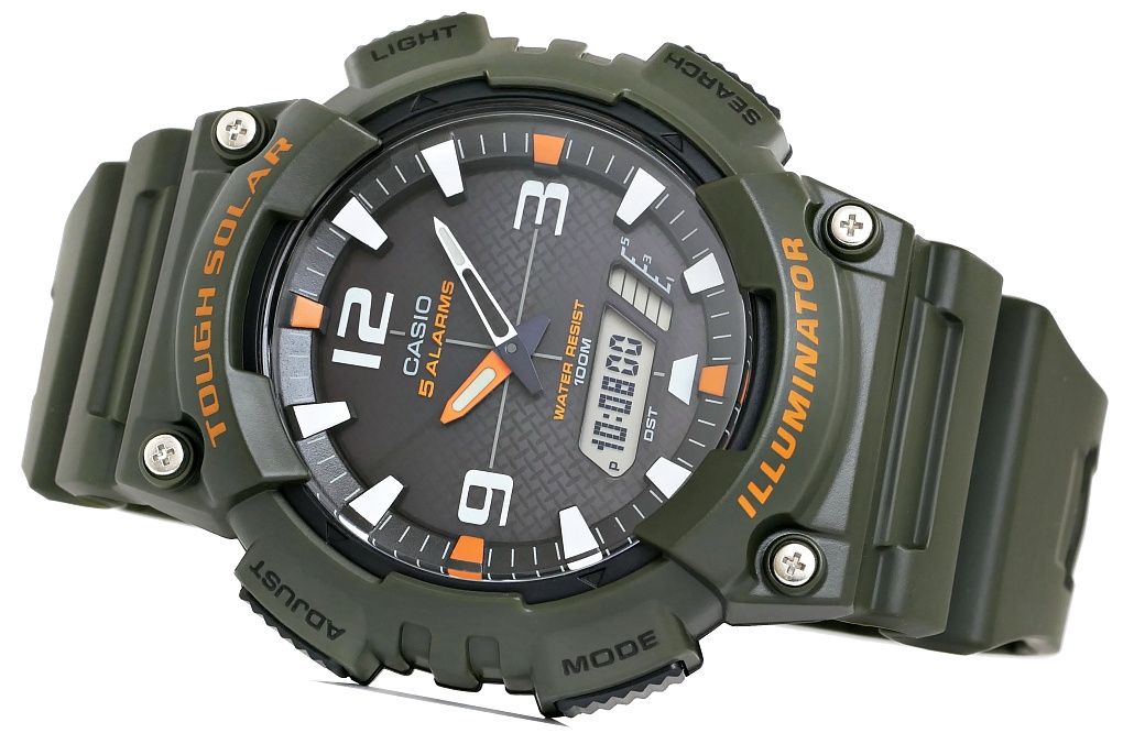 Zegarek męski Casio AQ-S810W-3AVDF na zielonym pasku, czarna tarcza - zdjęcie 7 Zegarek męski Casio AQ-S810W-3AVDF na zielonym pasku, czarna tarcza - zdjęcie 7