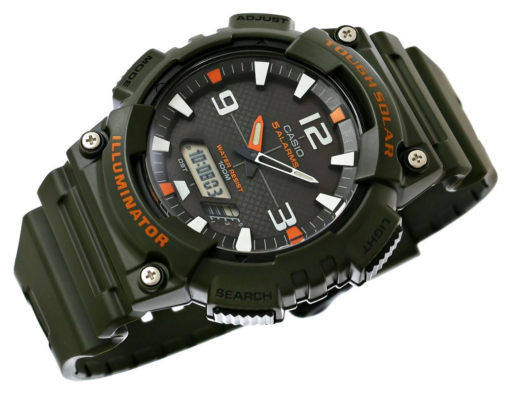 Zegarek męski Casio AQ-S810W-3AVDF na zielonym pasku, czarna tarcza - zdjęcie 8 Zegarek męski Casio AQ-S810W-3AVDF na zielonym pasku, czarna tarcza - zdjęcie 8