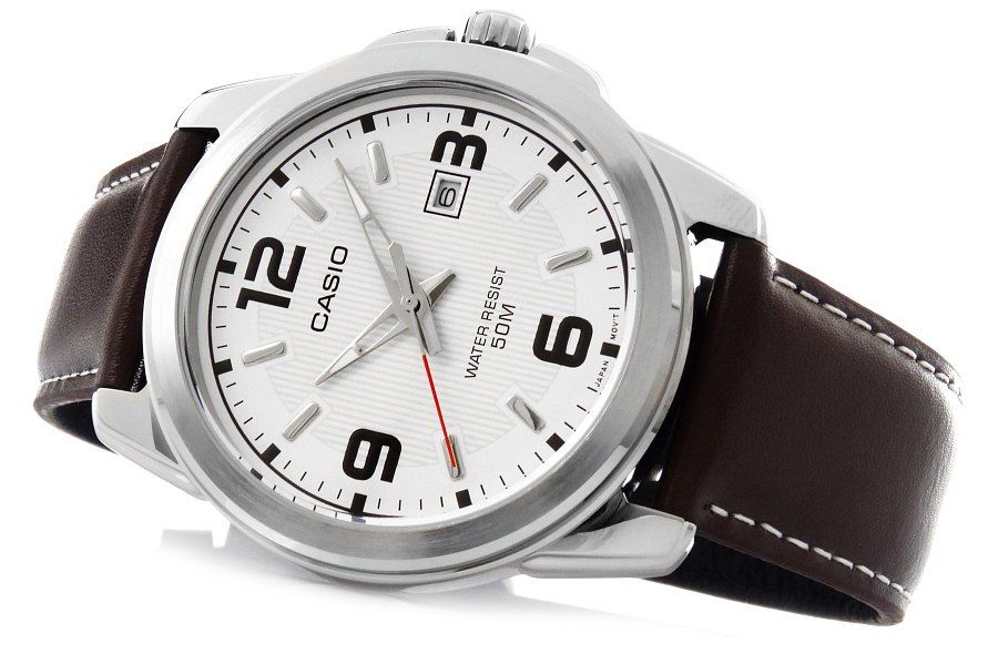 Zegarek męski Casio MTP-1314PL-7AVEF na brązowym pasku, biała tarcza - zdjęcie 4 Zegarek męski Casio MTP-1314PL-7AVEF na brązowym pasku, biała tarcza - zdjęcie 4