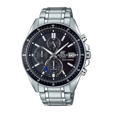 Zegarek męski CASIO EDIFICE EFS-S510D-1AVUEF 10 BAR na bransolecie srebrnej, czarna tarcza, solarny, WR100