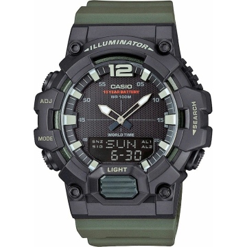 Zegarek męski Casio HDC-700-3AVDF na pasku zielonym, czarna tarcza