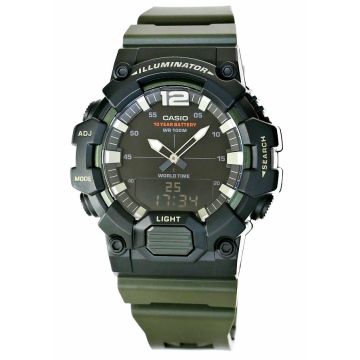 Zegarek męski Casio HDC-700-3AVEF na pasku zielonym, czarna tarcza