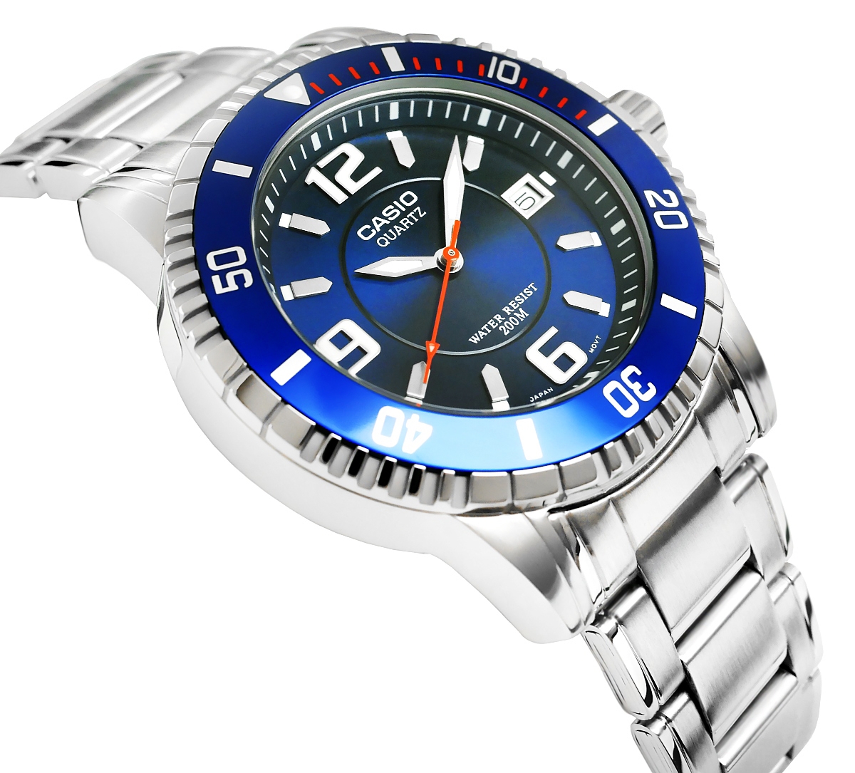 Zegarek męski Casio MTD-1053D-2AVES na srebrnej bransolecie, niebieska tarcza - zdjęcie 3 Zegarek męski Casio MTD-1053D-2AVES na srebrnej bransolecie, niebieska tarcza - zdjęcie 3