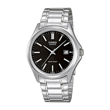 Zegarek męski Casio MTP-1183A-1ADF na srebrnej bransolecie, czarna tarcza