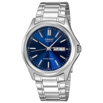 Zegarek męski Casio MTP-1239D-2ADF na srebrnej bransolecie, granatowa tarcza
