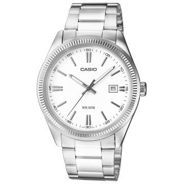 Zegarek męski Casio MTP-1302D-7A1VDF na bransolecie srebrnej, biała tarcza