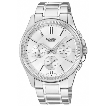 Zegarek męski Casio MTP-1375D-7AVDF na srebrnej bransolecie, srebrna tarcza