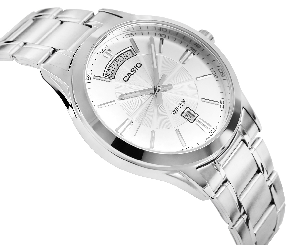 Zegarek męski Casio MTP-1381D-7AVDF na srebrnej bransolecie, srebrna tarcza - zdjęcie 2 Zegarek męski Casio MTP-1381D-7AVDF na srebrnej bransolecie, srebrna tarcza - zdjęcie 2